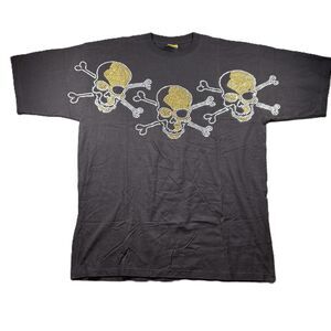 KNC Men Vintage Y2K T-Shirt Skulls Crossbones Streetwear Grunge Rock 3XL K139